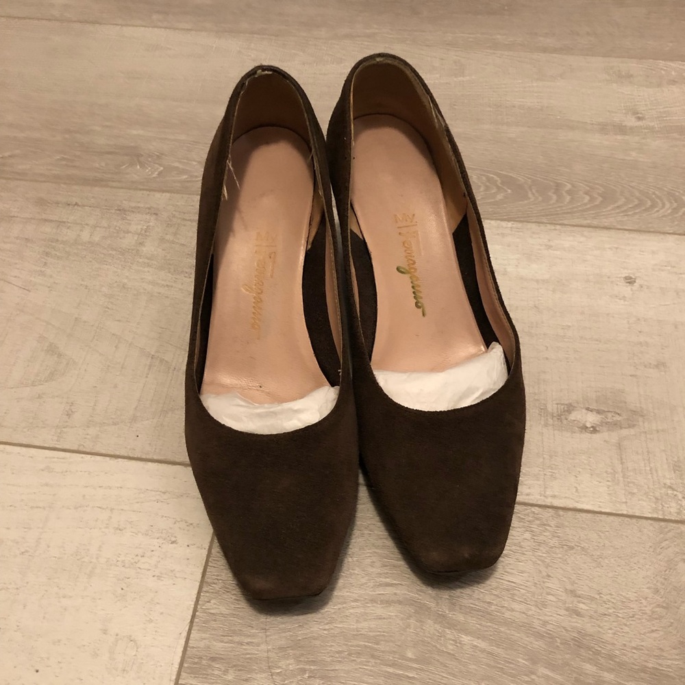 Ferragamo brown suede platforms
